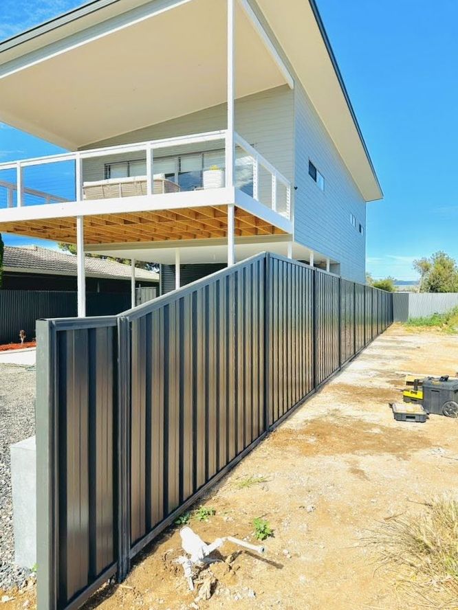 Black Colorbond fence at a modern Adelaide home